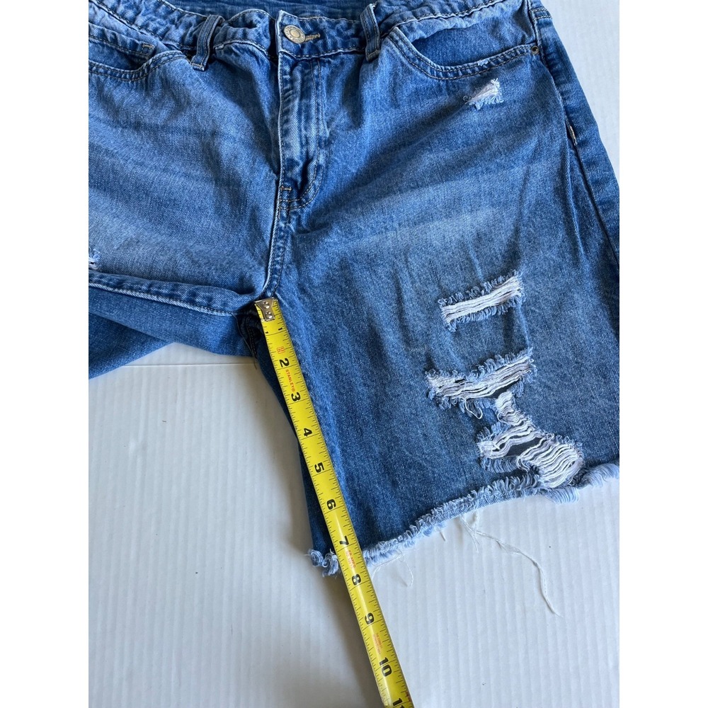 Sz 15/32 High Rise Dark Denim Stretch Distressed Shorts Dream Fit Pockets - Picture 9 of 9